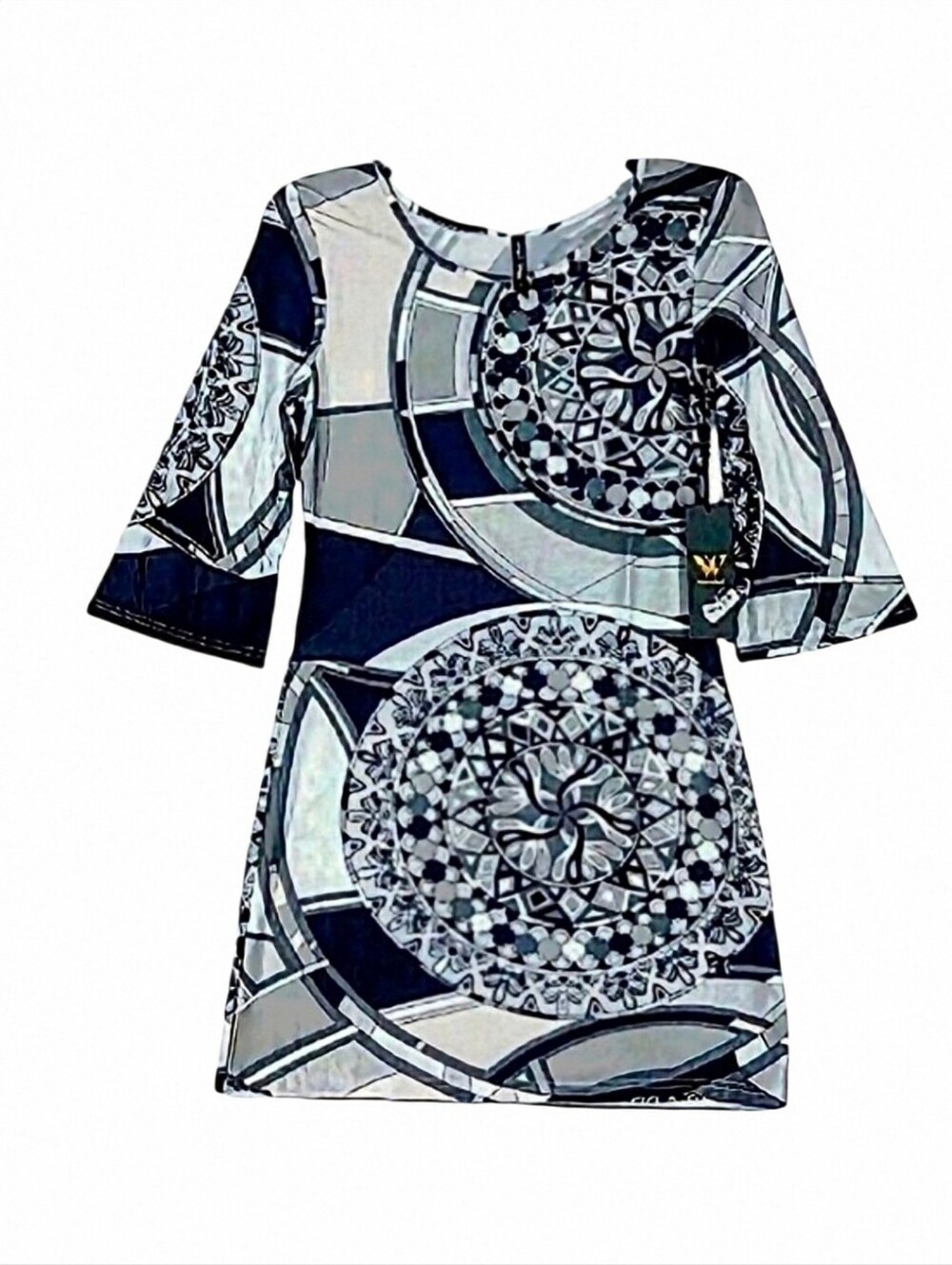 NWT. White Mark Nikki Black White Abstract Geometric Print Mini Sheath. Sz. XL